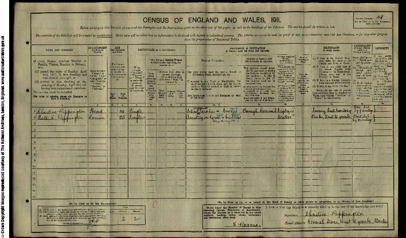 Rippington (Christine Forsythe) 1911 Census